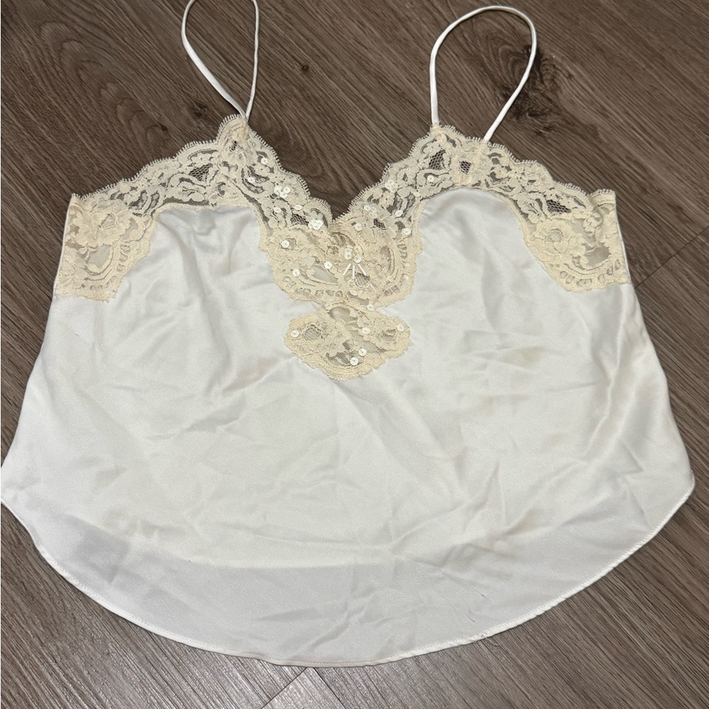Elegant Vintage Victoria’s Secret Lace Trim White Camisole